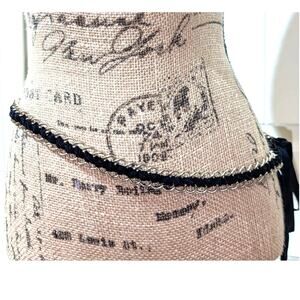 Vintage Black Velvet Ribbon Woven Gold Tone Chain Approx. 80" Chain Belt